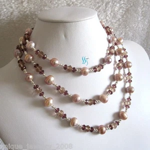 50 Zoll 4-11 mm Lavendel Süßwasser Perlen Halskette Kristall Halskette  - Bild 1 von 4