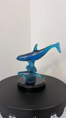 Wyland Killer Whale 1990, becerro azul verdoso lucite escultura ORCA océano raro firmado Foto 1 de 4