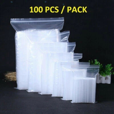 100x Strong 2-Mil Zipper Baggies Clear Reclosable lock Zipper Plastic Bags Poly - Image 1 of 4