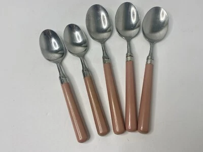 Stanley Roberts Spectrum Mauve Stainless Flatware 2 Teaspoons & 3 Soup Spoons - Image 1 of 4