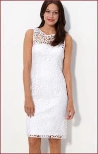 $329 New Sz.4 Adrianna Papell White Peekaboo Lace Illusion Bodice Sheath Dress - Picture 1 of 3