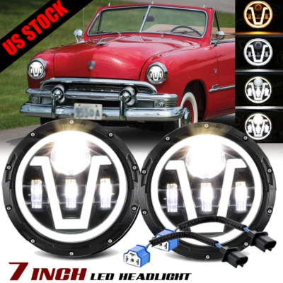 适用于福特豪华 1939 - 1951 7 英寸圆形 LED 车头灯 DRL 高/低光束一对 — 第 1/4 张图片