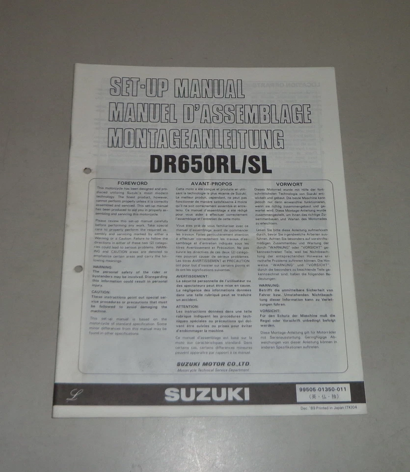 Instrucciones de Montaje / Kit Up Manual Suzuki Dr 650 R/S Stand 12/1989 - Imagen 1 de 1