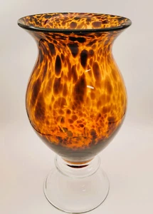 Tortoiseshell Pattern Hand Blown Glass Tall Hurricane Style Vase - Picture 1 of 2