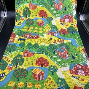 Vintage Stoff Americana Farm Scheune Kirche Land Landschaft Baumwolle 6 Yards x 36" breit - Bild 1 von 10