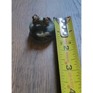 Vintage Bronze Pekingeser Hund Figur auf grünem Steinsockel .925 Silber - Bild 1 von 7