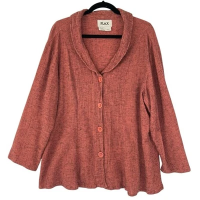 Chaqueta FLAX Mujer 100% Lino Cuello Botón Lagenlook Ligera Naranja Quemado L Foto 1 de 4