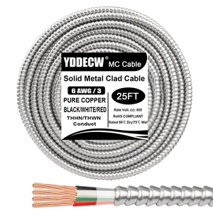 Cavo 25ft 6/3 Metal Placcato (MC) con Terra, 6 Gauge Filo Elettrico con Alluminio... - Foto 1 di 7