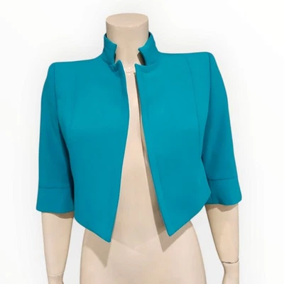 Chaqueta Blazer Anne Klein Azul Teal Recortada Abierta 4 Foto 1 de 4