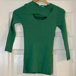 Carmen Marc Valvo Schlüsselloch Rippstrick Top | Spearmint Grün | XS | Neu mit Etikett - Bild 1 von 3