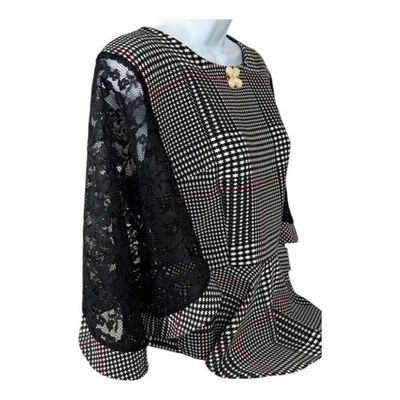 Arizona Houndstooth Plaid Baby Doll Peplum Blouse Lace Sleeves Size EU 42 - Image 1 of 4