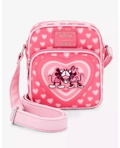 Loungefly Disney Mickey & Minnie Mouse Heart Kiss Pink Umhängetasche Neu mit Etikett - Bild 1 von 4