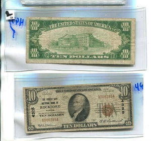 1929 $10 ROCKFORD ILLINOIS FOREST CITY NATIONAL BROWN SEAL CURRENCY NOTE 4937T - Picture 1 of 1