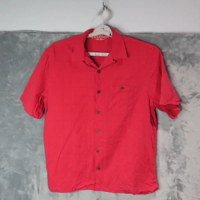 Caribbean Silk Blend Shirt Mens Large Red Short Sleeve Camp Cuban Button Front - Image 1 of 4