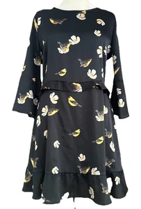 Zara Black Multi Coloured Floral Print Short Dress With Flutter Sleeves M 10-12 - Picture 1 of 9