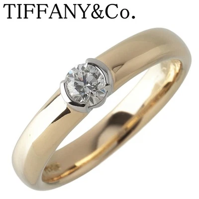 Подлинное кольцо с одним бриллиантом Tiffany & Co. Dots K18 YG PT950 0,23 карата US5,5 б/у - Изображение 1 из 4