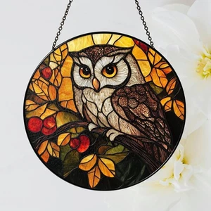 Owl Stained Glass Suncatcher, Bird Window Hanging, Gift for Mom Decor - Picture 1 of 8