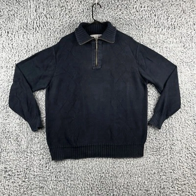 Geoffrey Beene Sweater Mens XL Navy Blue Distressed Faded Argyle knit - Image 1 of 4