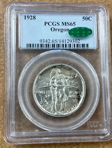1928 OREGON TRAIL COMMEMORATIVE  HALF DOLLAR PCGS MS 65 CAC Cover