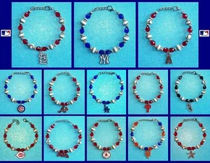 Bracelet Ladies NEW Premium Ceramic Czech Beads 7.5-8.5" MLB Charm CHOOSE TEAM - Picture 1 of 8