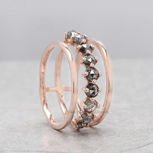 1.15 Ct Natural Round Cut Salt And Pepper Diamond 14K Rose Gold Engagement Ring - Picture 1 of 6