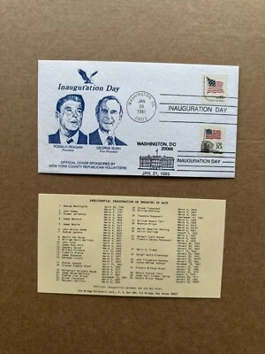 US 1981 Inauguration Cover +Presidents Reagan $ Bush +Cards+NYRV Official Cachet - Image 1 of 2