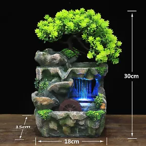 Mini Tabletop Water Fountain Rockery Waterfall w/ LED Light Table Decor Ornament - Picture 1 of 15