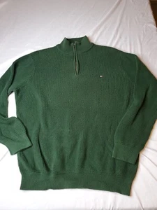 Tommy Hilfiger Men's 1/4 Zip Knit Sweater XXL 26.5x30 Cotton Grn - Picture 1 of 15
