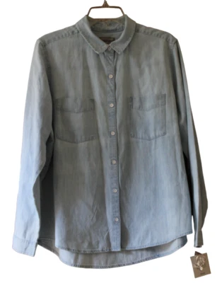 Falls Creek Blue Chambray Denim Long Sleeved Shirt Blouse Sz XL NOS - Image 1 of 3