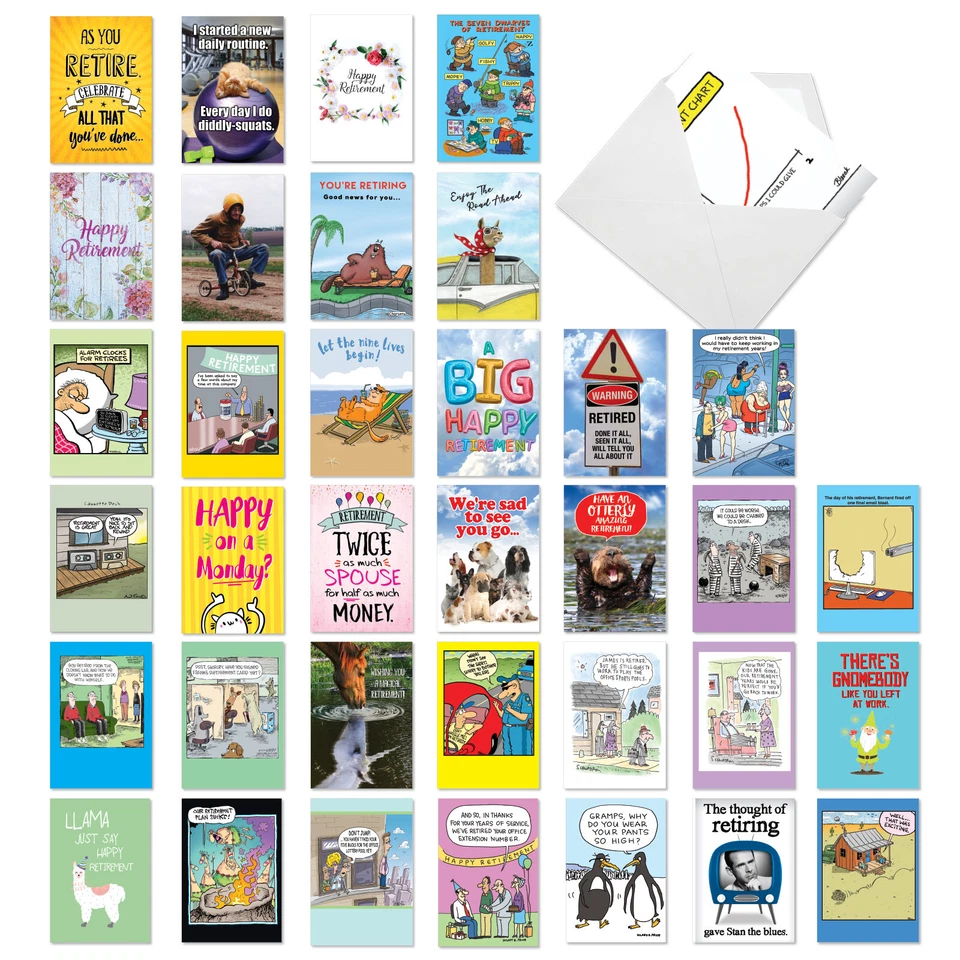 Jubilados Rolllicking: Divertido juego surtido de 36 tarjetas con sobres para jubilación Foto 1 de 4