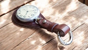 NEW BROWN leather keychain strap band for pocket watch 45 mm - Picture 1 of 7