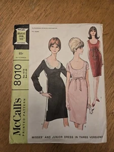 Mccalls 8010 Misses Dress In 3 Versions Size 10-12 - Picture 1 of 5