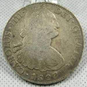 1807 TH Mexico 8 Reales Silver Coin Circulated - Picture 1 of 12