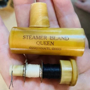 ANTIQUE VINTAGE Paddle Wheel Steamer Cincinnati Island Queen Souvenir Sewing Kit - Picture 1 of 3