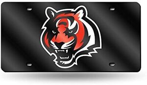 Cincinnati Bengals Premium Laser Cut Tag License Plate, Black, Mirrored...