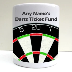 PERSONALISED DART BOARD TICKET SAVING FUND PRINT CERAMIC MONEY BOX SAVING POT - Picture 1 of 4