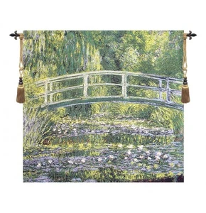 LILY POND JAPANESE BRIDGE MONET's ART REP WALL TAPESTRY 27"x28" - Picture 1 of 1