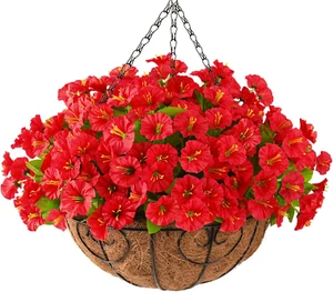 Artificial Fake Hanging Flowers Plants with Basket for Outdoor Spring Decoration - Picture 1 of 12
