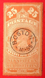 US Sc#PR3 1865 Newspaper stamp Used NGAI Orang red VLH mark VF (8-411) - Picture 1 of 3