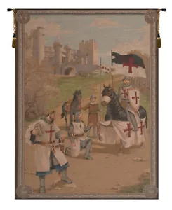 Templer französischer mittelalterlicher Ritter Kampfszene gewebter Wandteppich Wandhänger NEU - Bild 1 von 5