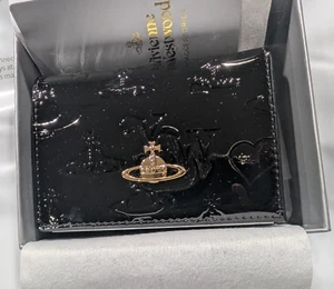 Vivienne Westwood Tri-fold Wallet Black Enamel Orb Outlet MINT With BOX - Picture 1 of 6