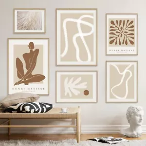 Minimalist Boho Abstract Beige White Line Wall Poster Canvas Interior Picture - Picture 1 of 19