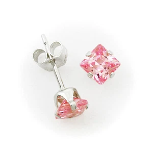 Orecchini a perno 4 mm quadrati ROSA ZIRCONI in argento sterling massiccio - NUOVI! - Foto 1 di 5
