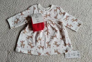 Baby Girls Christmas Reindeer Cream Dress & Red Tights** First Size Brand New WL - Picture 1 of 7