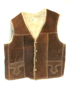 Vintage Western Vest - Genuine Leather Suede Sherpa Men's Size 42/Men's small - Picture 1 of 9
