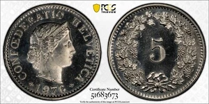 1976 Switzerland 5 Rappen Coin - PCGS MS67 - Picture 1 of 3