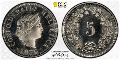 1976 Switzerland 5 Rappen Coin - PCGS MS67 - Image 1 of 3