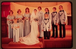 1970s Wedding 35 mm slide Amateur Bride Groom Powder blue tuxedo party formal - Picture 1 of 2