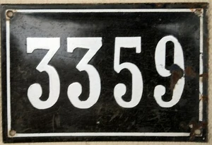 Large old black French house number 3359 door wall gate plate enamel metal sign - Picture 1 of 1