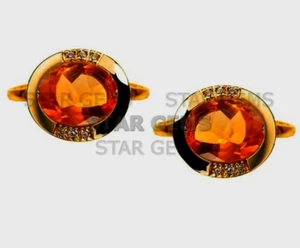 Gemelos de plata enchapados en oro de 14 k con piedras preciosas de citrino natural para hombre CF41 - Imagen 1 de 6